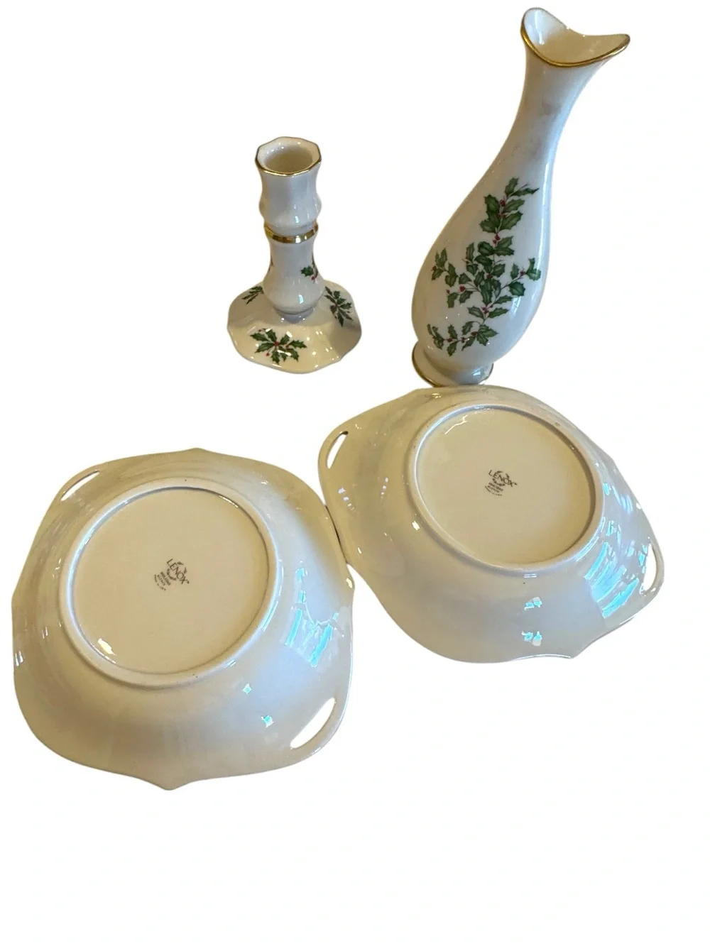 Lenox Holiday Bone China Serving Dishes Vase & Candle Holder Set